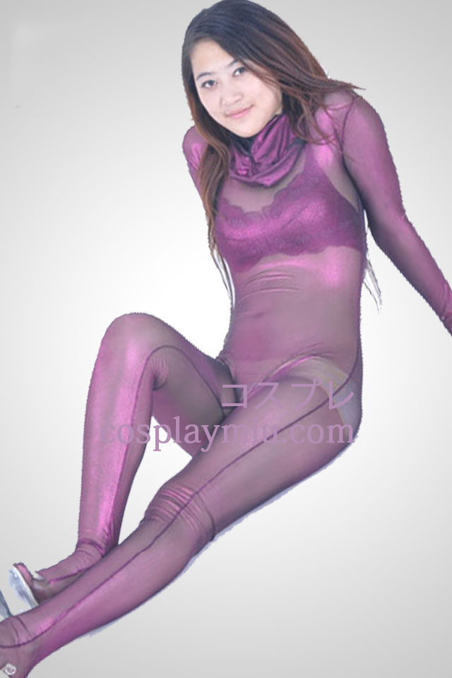 Purple Velvet Semi-transparent Zentai Suit