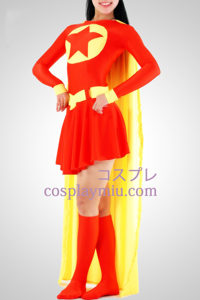 Red And Yellow Super Woman Lycra Superhero Catsuit