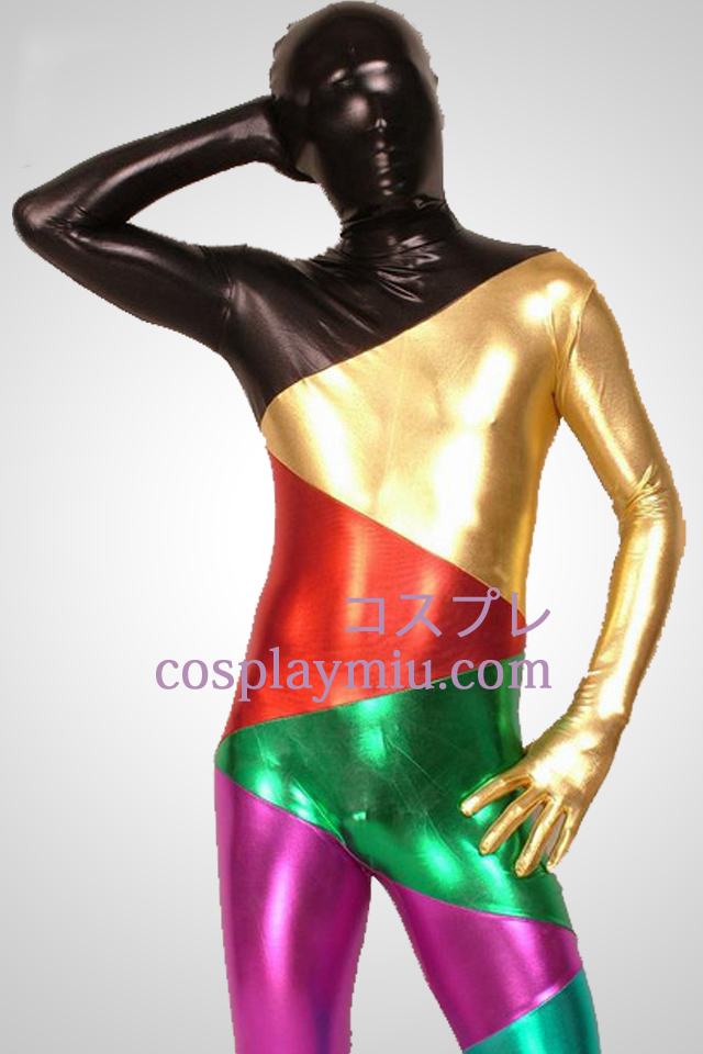Multicolor Shiny Metallic Piece Together Zentai Suit