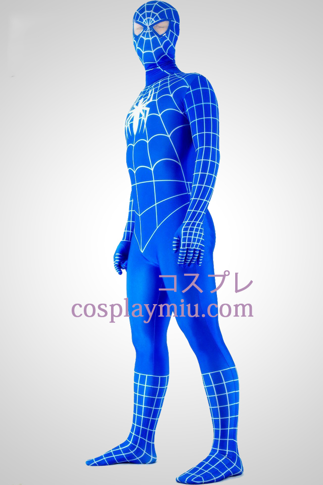 Blue And White Lycra Spandex Spiderman Superhero Zentai Suit