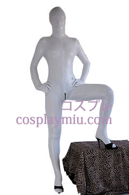 White Sexy Back Zipper Shiny Metallic Zentai